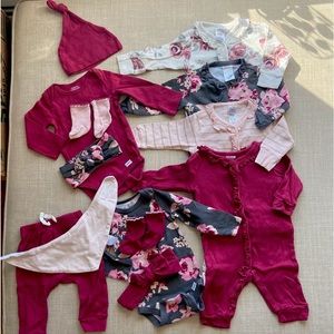 3-6M Haul! Modern Moments by Gerber Girl Floral Bundle Onesies Bib Hat Headband